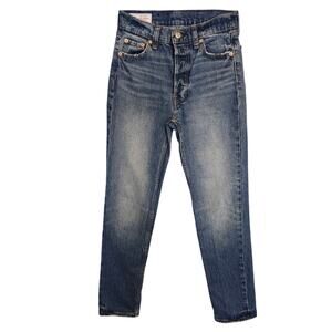 Gap Jeans Womens Size 00R Blue Cheeky Straight High Rise Button Fly Distressed